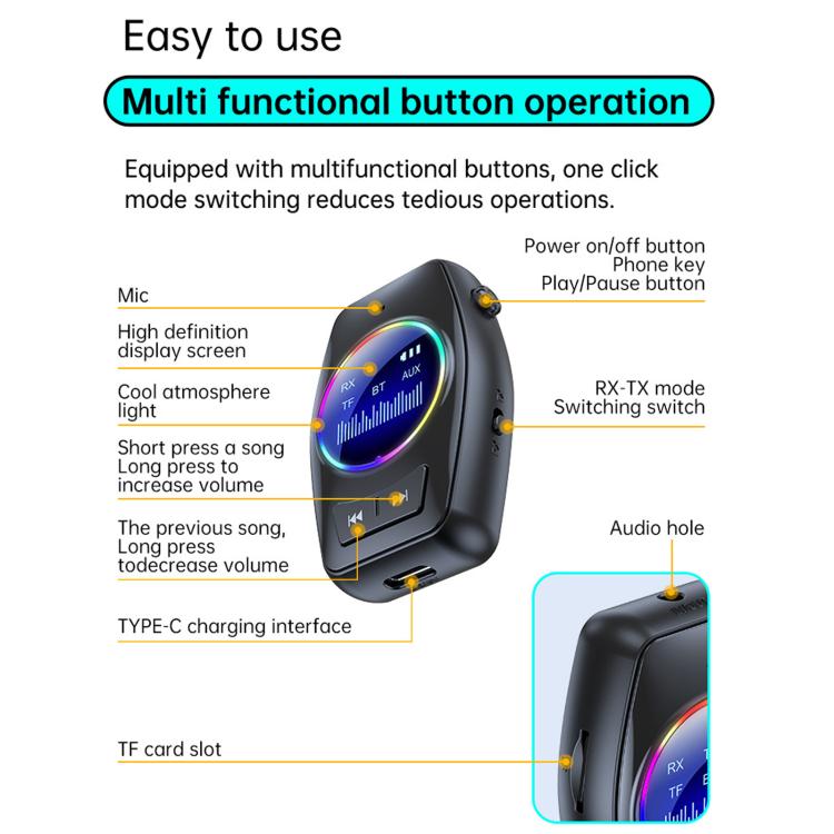 AUX Car Bluetooth 5.4 Receiver / Transmitter Audio Adapter With HD Display