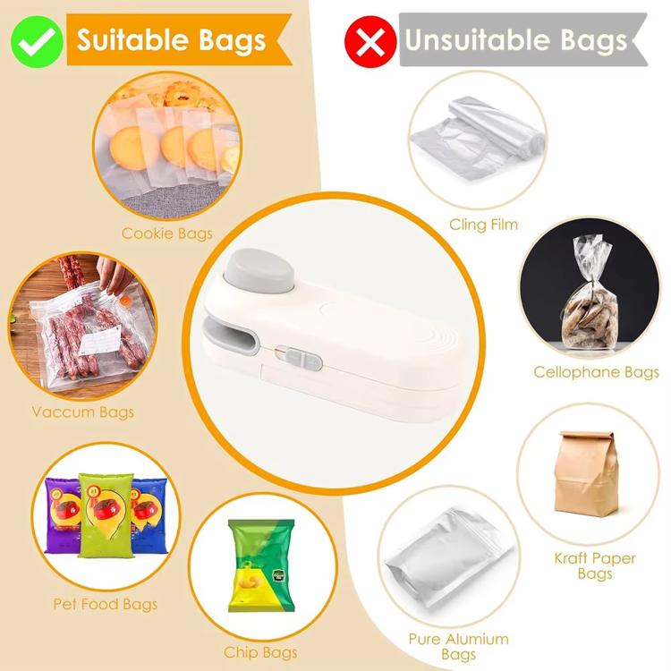 LsCook Mini Portable Snack Bag Sealer Compact Household Hand-Press Heat Sealer - White