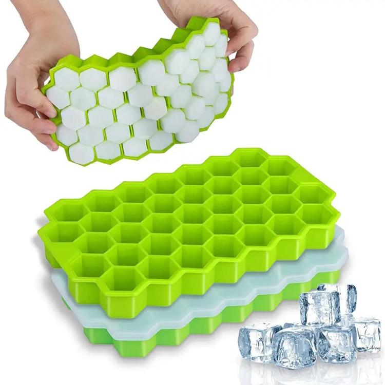 LsCook 18.3x11x2.2cm Silicone Ice Cube Tray With Lid Household Honeycomb Ice Cube Tray - Green