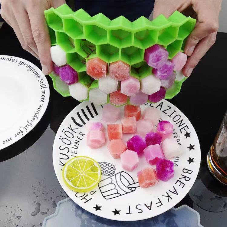 LsCook 18.3x11x2.2cm Silicone Ice Cube Tray With Lid Household Honeycomb Ice Cube Tray - Green