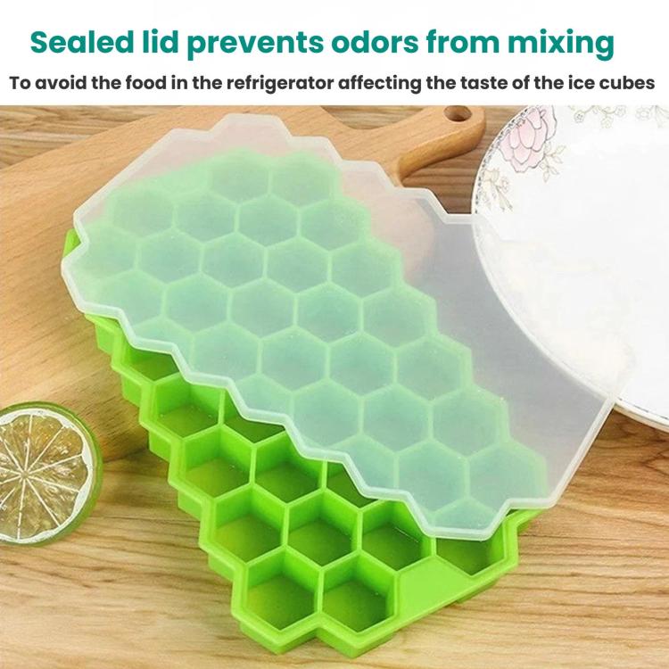 LsCook 18.3x11x2.2cm Silicone Ice Cube Tray With Lid Household Honeycomb Ice Cube Tray - Green