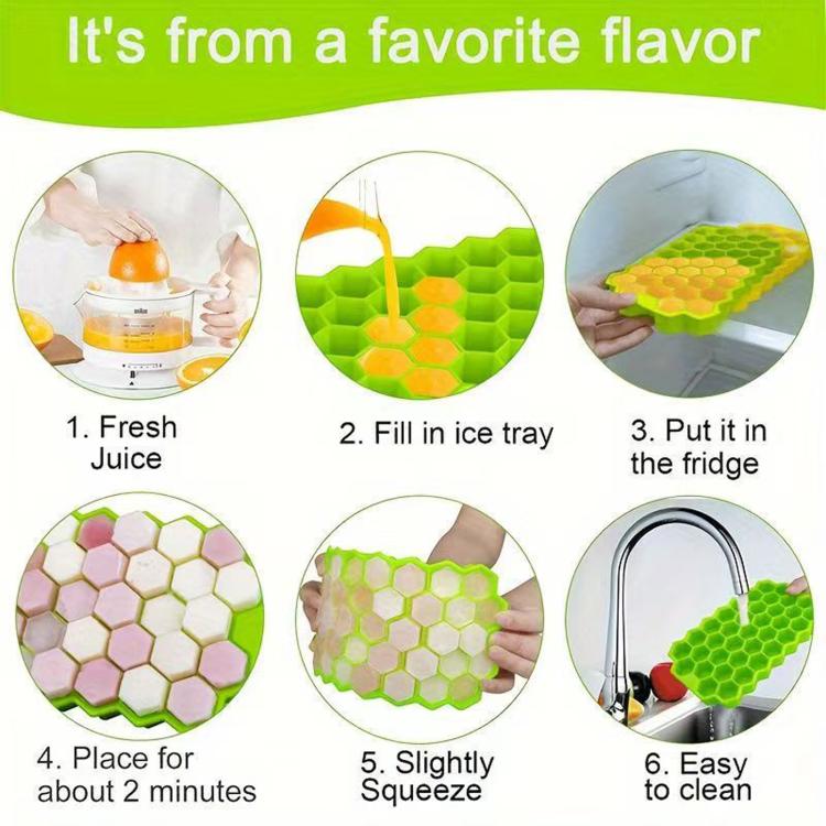 LsCook 18.3x11x2.2cm Silicone Ice Cube Tray With Lid Household Honeycomb Ice Cube Tray - Green