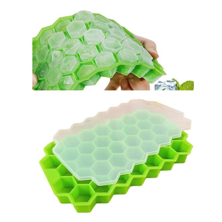 LsCook 18.3x11x2.2cm Silicone Ice Cube Tray With Lid Household Honeycomb Ice Cube Tray - Green