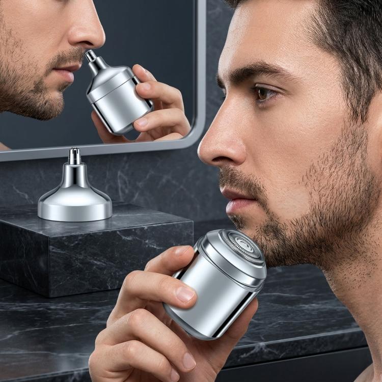 Mini Electric Shaver For Men 2-In-1 Portable Travel Razor & Nose Hair Trimmer Waterproof Wet & Dry Rechargeable Shaver - Silver