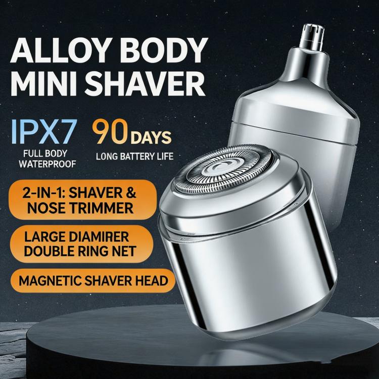 Mini Electric Shaver For Men 2-In-1 Portable Travel Razor & Nose Hair Trimmer Waterproof Wet & Dry Rechargeable Shaver - Silver