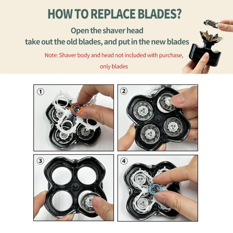 4pcs /Pack Replacement Blades For Skull Shaver Pitbull Gold PRO 4-Head Floating Rotary Shaver Heads
