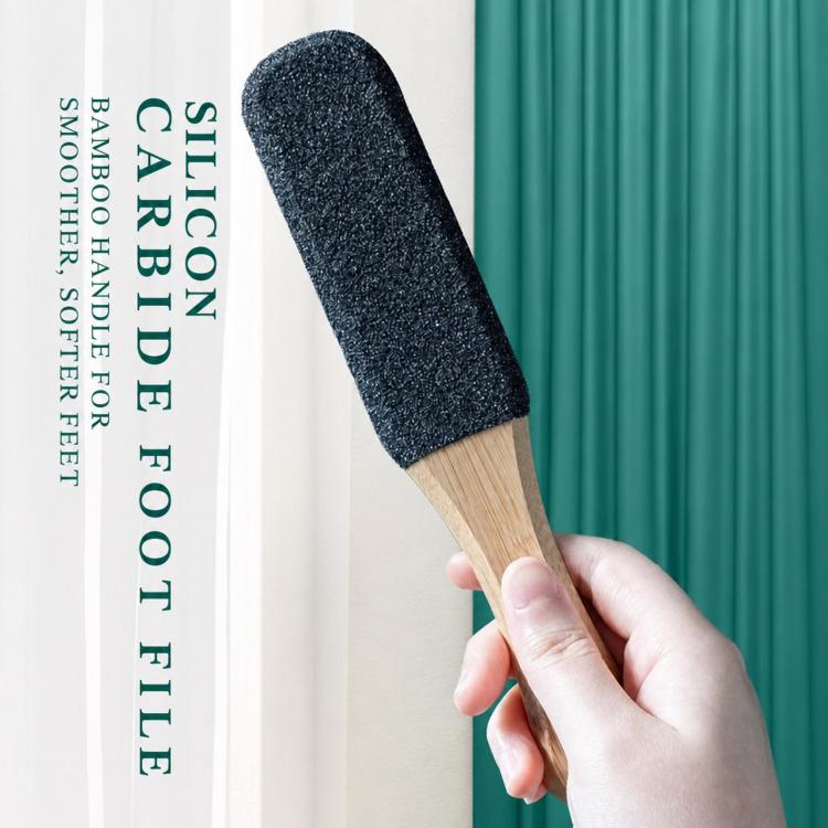 Foot File Callus Remover For Feet  5-Sided Silicon Carbide Pumice Stone With Ergonomic Bamboo Handle - Black