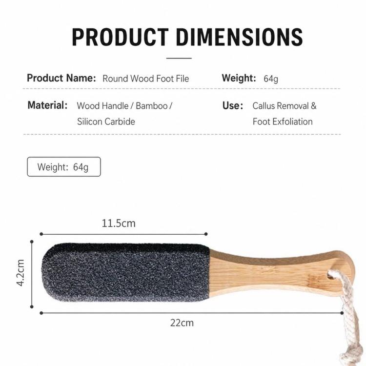Foot File Callus Remover For Feet  5-Sided Silicon Carbide Pumice Stone With Ergonomic Bamboo Handle - Black