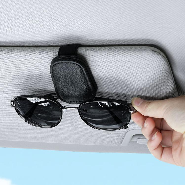 Nappa Leather Car Sunglasses Holder for Sun Visor Universal Magnetic Eyeglass Hanger Clip, Interior Organizer Accessory - Black