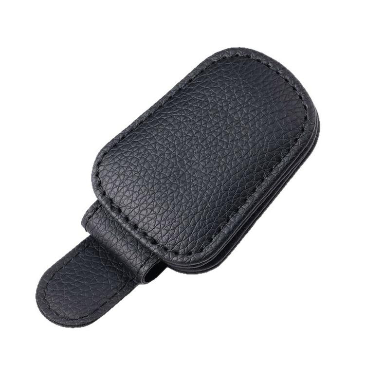 Nappa Leather Car Sunglasses Holder for Sun Visor Universal Magnetic Eyeglass Hanger Clip, Interior Organizer Accessory - Black