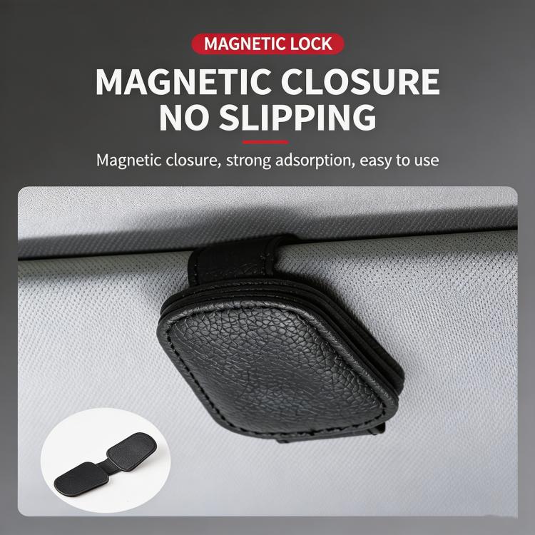Nappa Leather Car Sunglasses Holder for Sun Visor Universal Magnetic Eyeglass Hanger Clip, Interior Organizer Accessory - Black