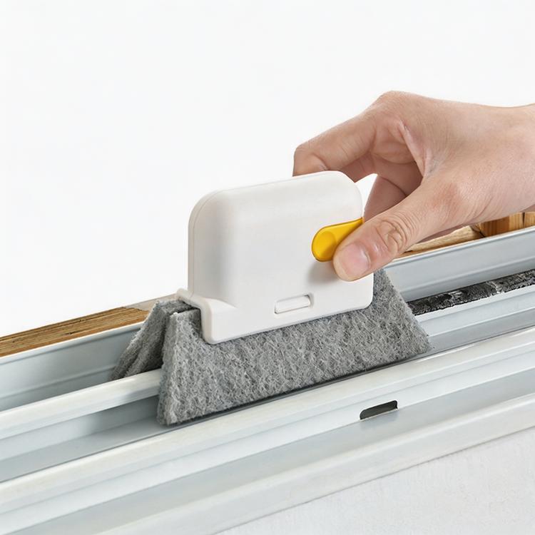2-in-1 Window Groove Cleaning Brush with Built-in Scraper Hand-held Crevice Cleaner Tool for Sliding Door Track, Bathroom & Kitchen Sink - Yellow