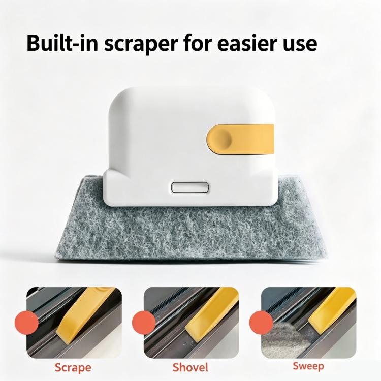 2-in-1 Window Groove Cleaning Brush with Built-in Scraper Hand-held Crevice Cleaner Tool for Sliding Door Track, Bathroom & Kitchen Sink - Yellow