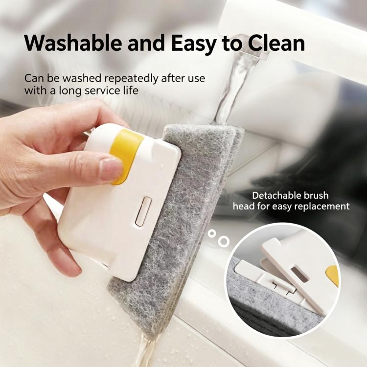 2-in-1 Window Groove Cleaning Brush with Built-in Scraper Hand-held Crevice Cleaner Tool for Sliding Door Track, Bathroom & Kitchen Sink - Yellow