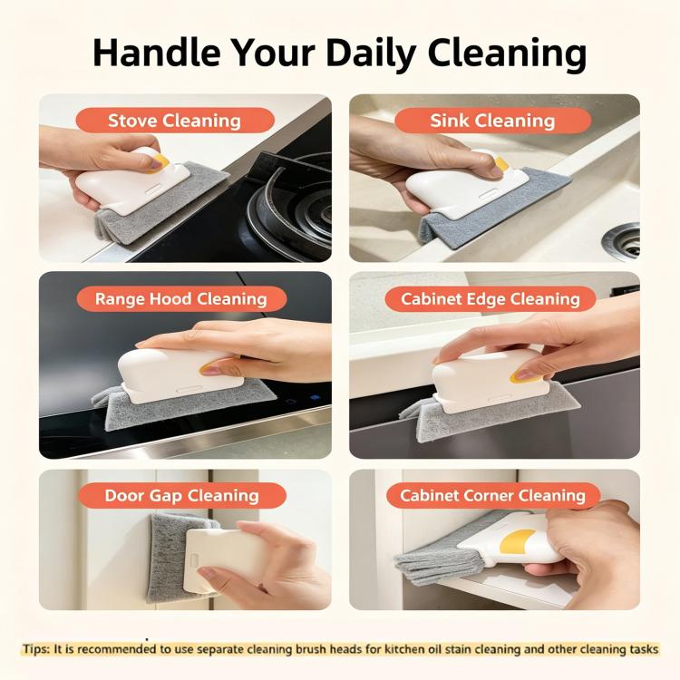 2-in-1 Window Groove Cleaning Brush with Built-in Scraper Hand-held Crevice Cleaner Tool for Sliding Door Track, Bathroom & Kitchen Sink - Yellow