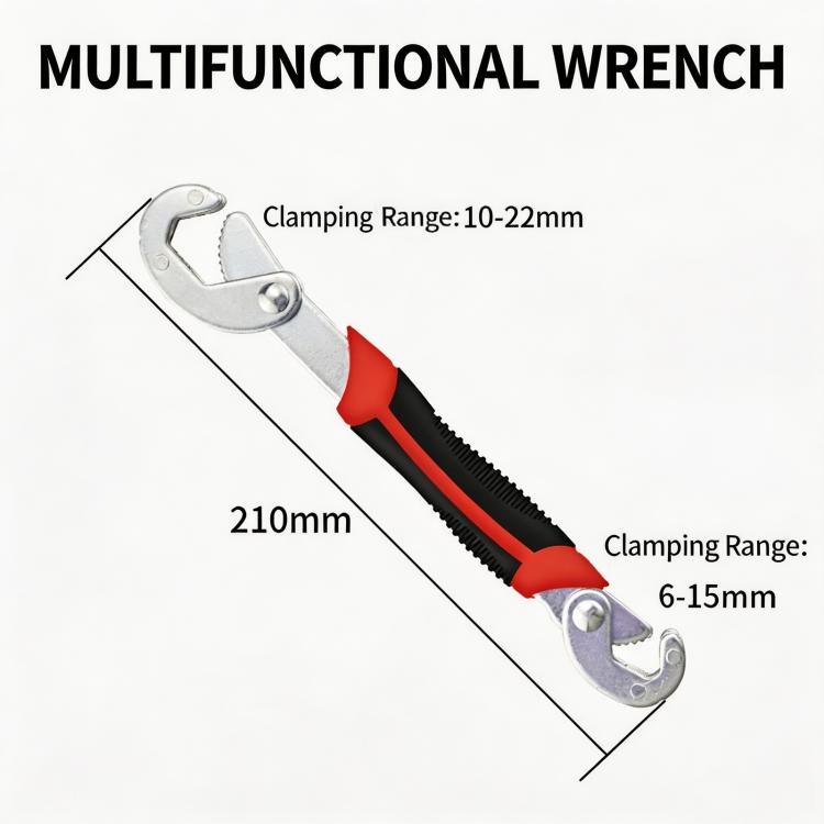 Universal Multi-Function Wrench 8-inch Adjustable Quick Spanner for 6-22mm Nuts & Bolts, Self-Adjusting Pipe Wrench for Plumbing, Repair, Automotive Small