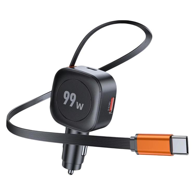 C31 99W Car Phone Charger PD Fast Charging With Retractable Cable - Black