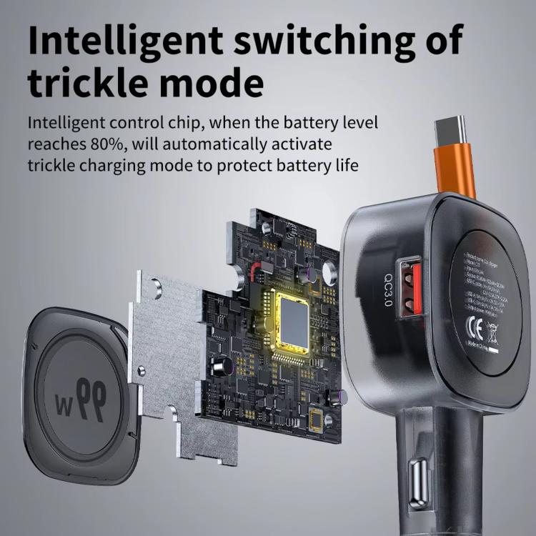 C31 99W Car Phone Charger PD Fast Charging With Retractable Cable - Black