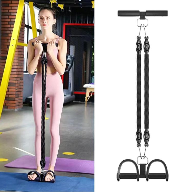 Multifunctional Sit-Up Assist Foot Pedal Resistance Band, Shoulder Opening & Back Shaping Shoulder Trainer, Spec: Black 2 Tubes