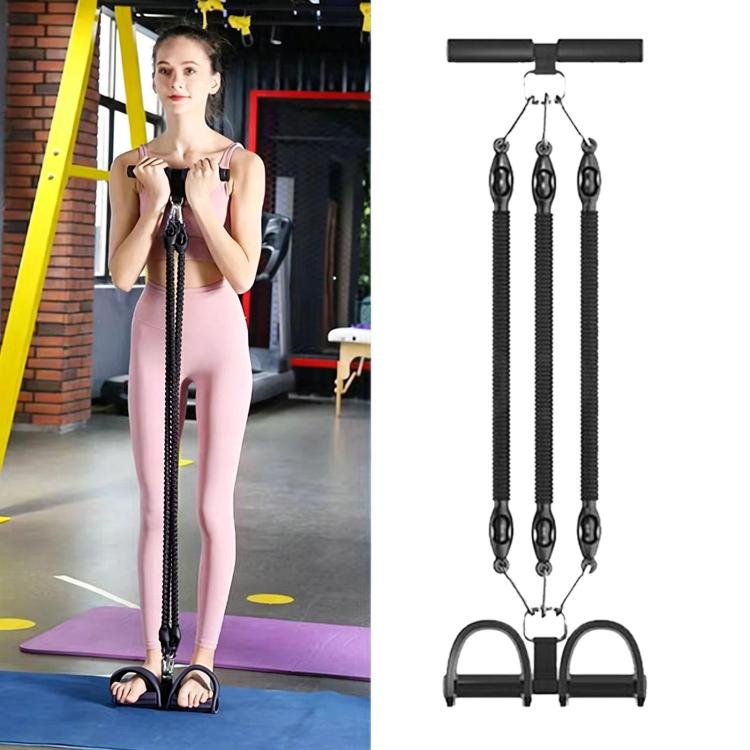 Multifunctional Sit-Up Assist Foot Pedal Resistance Band, Shoulder Opening & Back Shaping Shoulder Trainer, Spec: Black 3 Tubes
