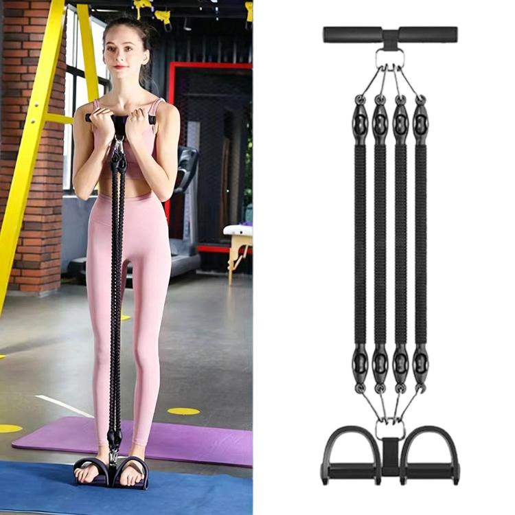 Multifunctional Sit-Up Assist Foot Pedal Resistance Band, Shoulder Opening & Back Shaping Shoulder Trainer, Spec: Black 4 Tubes