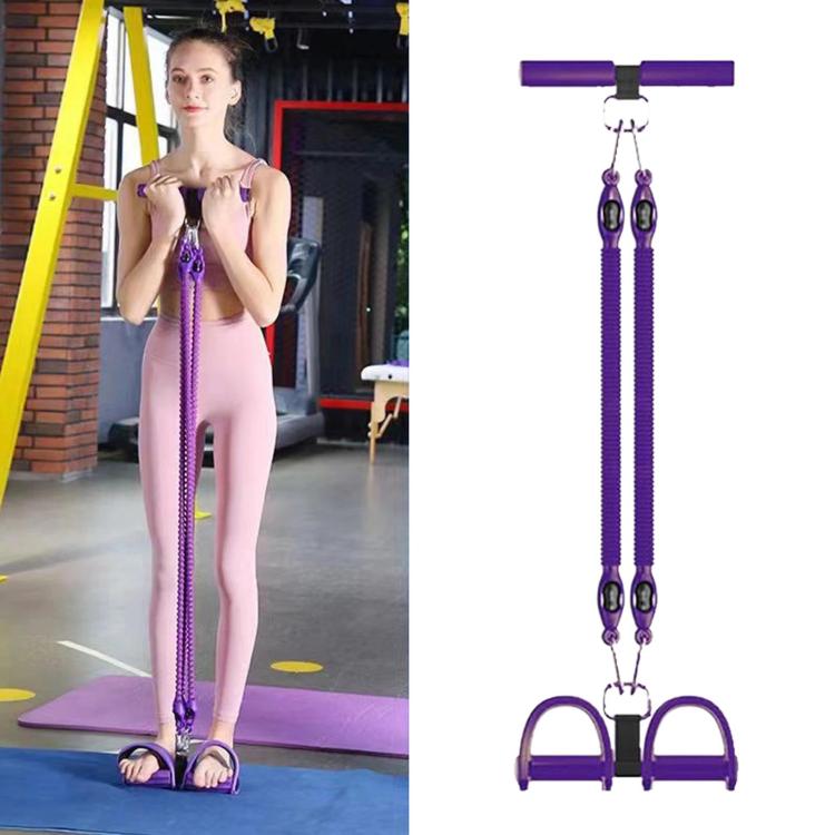 Multifunctional Sit-Up Assist Foot Pedal Resistance Band, Shoulder Opening & Back Shaping Shoulder Trainer, Spec: Purple 2 Tubes