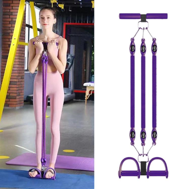 Multifunctional Sit-Up Assist Foot Pedal Resistance Band, Shoulder Opening & Back Shaping Shoulder Trainer, Spec: Purple 3 Tubes
