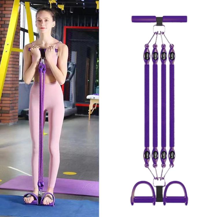 Multifunctional Sit-Up Assist Foot Pedal Resistance Band, Shoulder Opening & Back Shaping Shoulder Trainer, Spec: Purple 4 Tubes