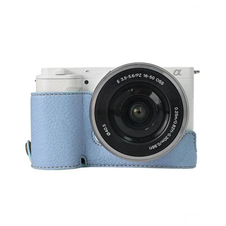 For Sony ZV-E10 Vintage PU Leather Camera Case Bag Retro Lychee Pattern Protective Cover with Shoulder Strap