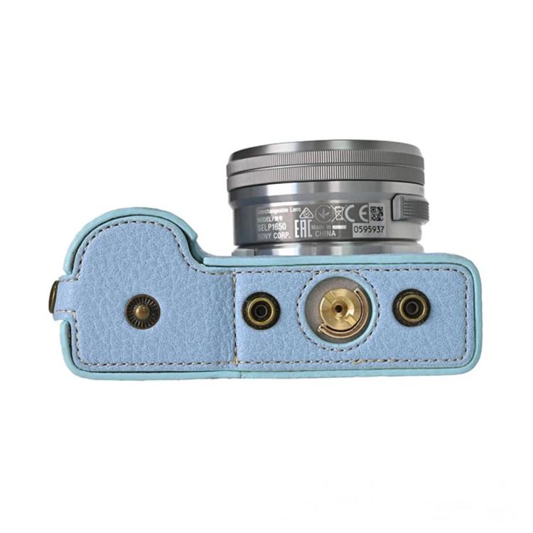 For Sony ZV-E10 Vintage PU Leather Camera Case Bag Retro Lychee Pattern Protective Cover with Shoulder Strap