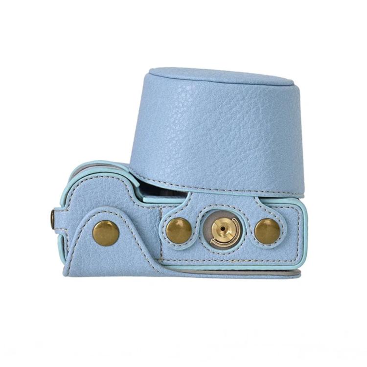 For Sony ZV-E10 Vintage PU Leather Camera Case Bag Retro Lychee Pattern Protective Cover with Shoulder Strap