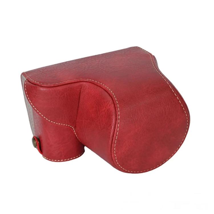 For Sony ZV-E10 Vintage PU Leather Camera Case Bag Retro Lychee Pattern Protective Cover with Shoulder Strap