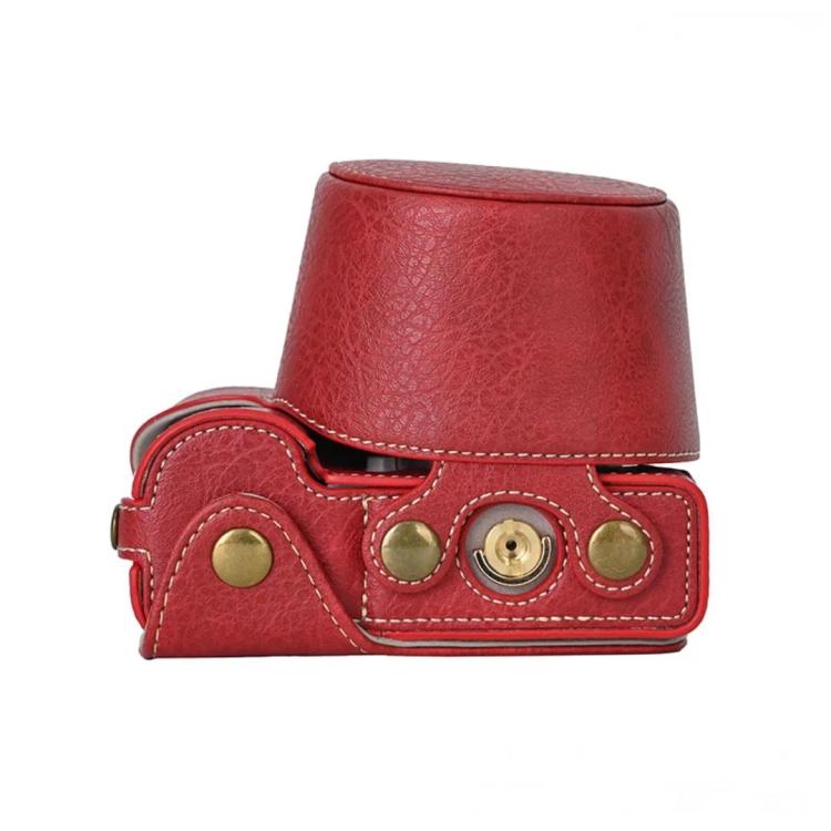 For Sony ZV-E10 Vintage PU Leather Camera Case Bag Retro Lychee Pattern Protective Cover with Shoulder Strap