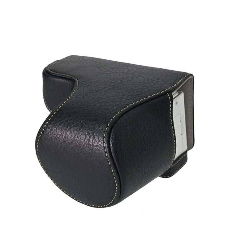 For Sony ZV-E10 Vintage PU Leather Camera Case Bag Retro Lychee Pattern Protective Cover with Shoulder Strap