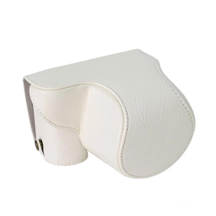 For Sony ZV-E10 Vintage PU Leather Camera Case Bag Retro Lychee Pattern Protective Cover with Shoulder Strap