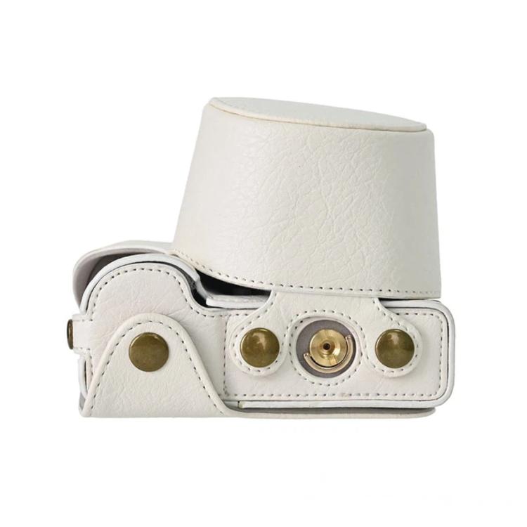 For Sony ZV-E10 Vintage PU Leather Camera Case Bag Retro Lychee Pattern Protective Cover with Shoulder Strap