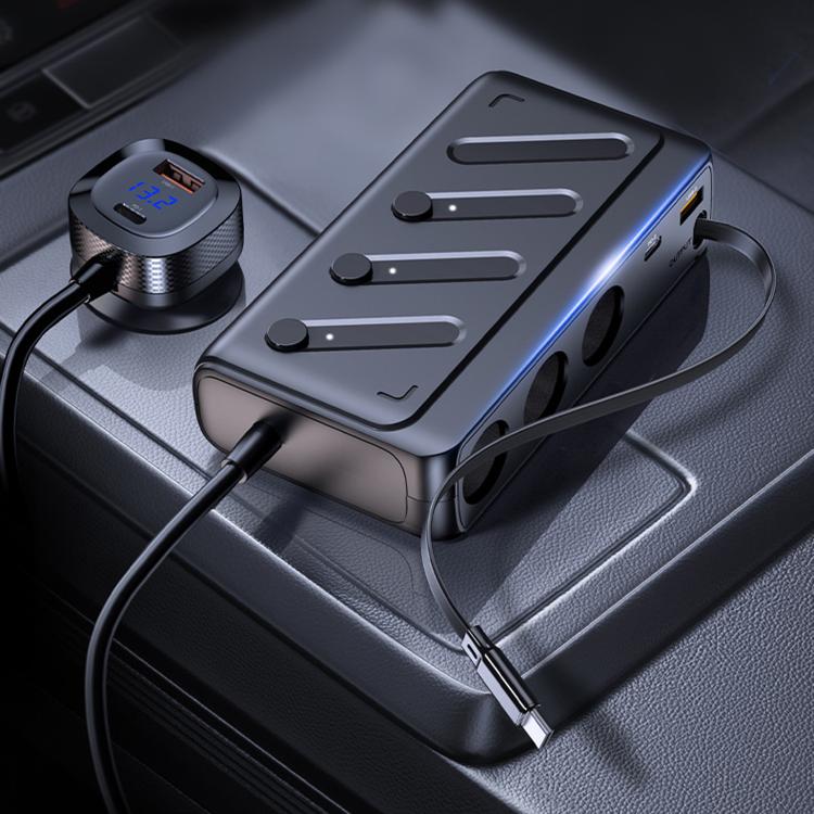 C29S-L 9 In 1 Multifunctional 187W Car Charger PD 45W 3-Port Cigarette Lighter Adapter Car Charger - Black