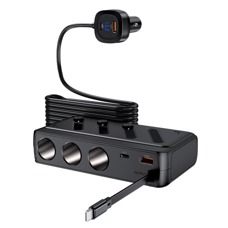 C29S-L 9 In 1 Multifunctional 187W Car Charger PD 45W 3-Port Cigarette Lighter Adapter Car Charger - Black