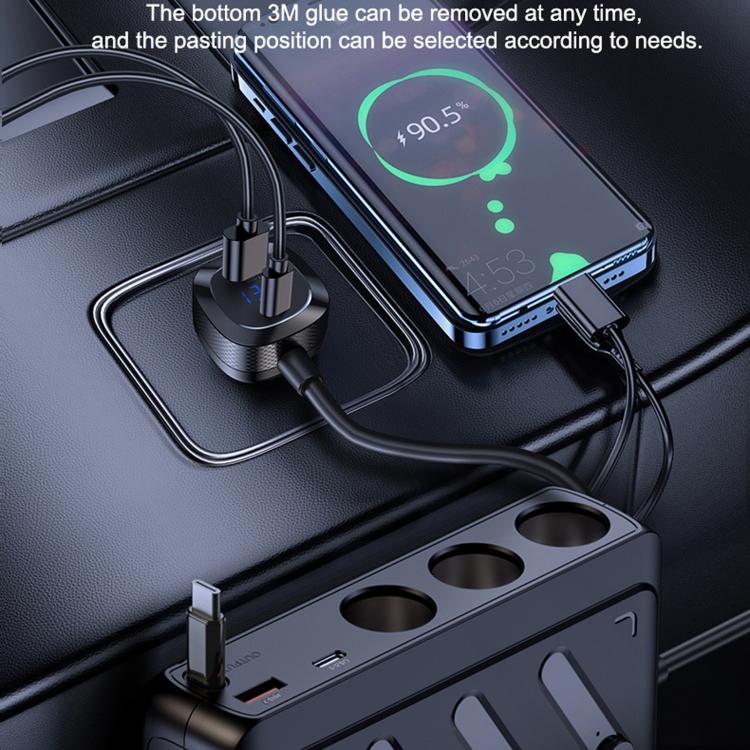 C29S-L 9 In 1 Multifunctional 187W Car Charger PD 45W 3-Port Cigarette Lighter Adapter Car Charger - Black