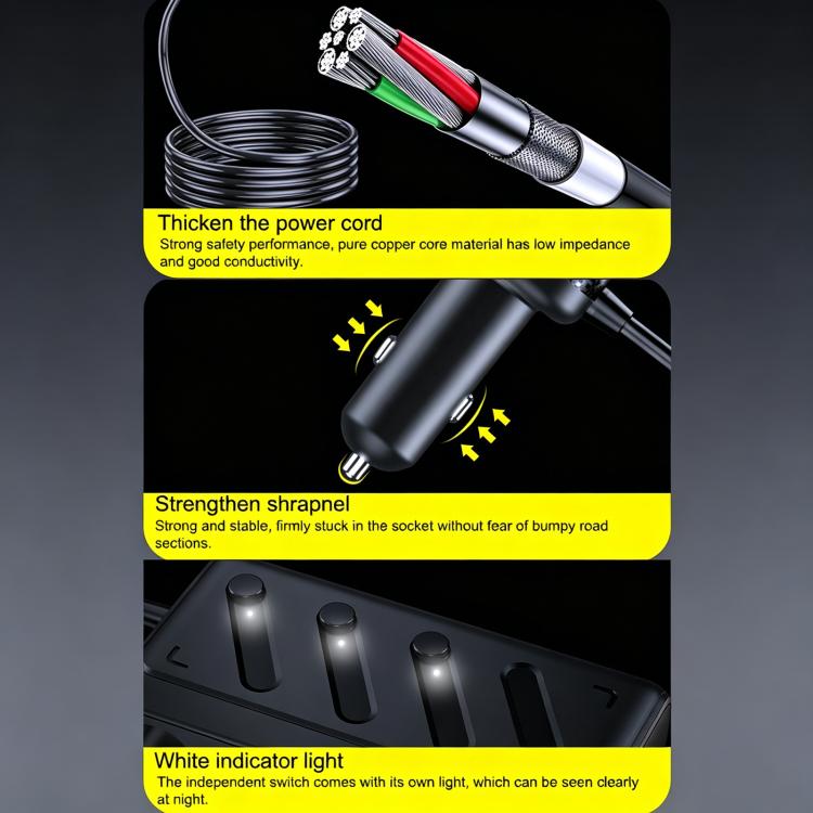 C29S-L 9 In 1 Multifunctional 187W Car Charger PD 45W 3-Port Cigarette Lighter Adapter Car Charger - Black