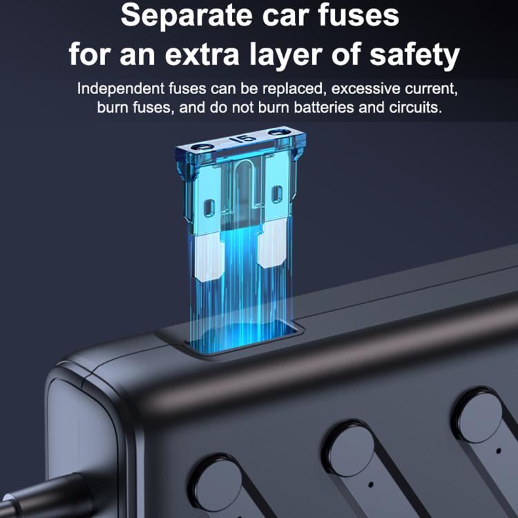 C29S-L 9 In 1 Multifunctional 187W Car Charger PD 45W 3-Port Cigarette Lighter Adapter Car Charger - Black