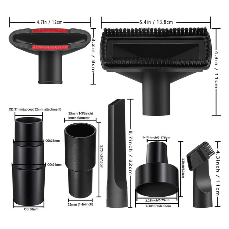 9 In 1 Universal Vacuum Cleaner Attachment Kit With 32mm & 35mm Adapter Replacement Vacuum Brushes For Shop Vac, Shark, Hoover