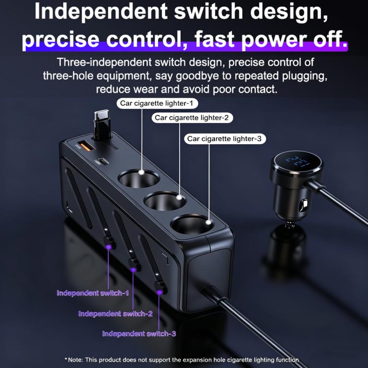 C29-L 142W Car Charger With Retractable Cable 6 In 1 Multifunctional Charger With Cable - Black