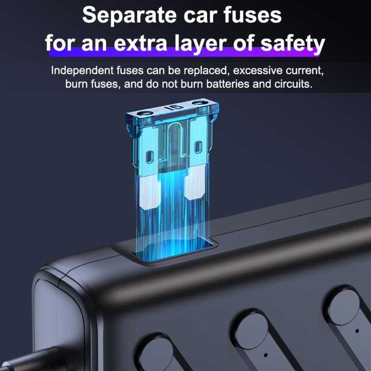 C29-L 142W Car Charger With Retractable Cable 6 In 1 Multifunctional Charger With Cable - Black