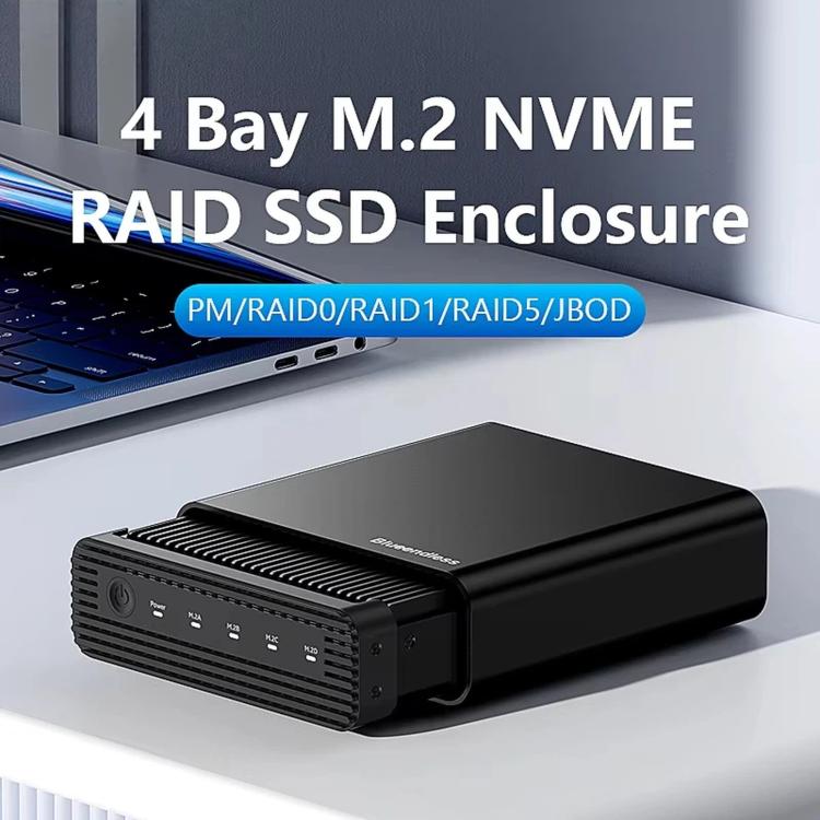 Blueendless USB4 NVMe M.2 SSD Enclosure, 40Gbps 4-Bay External Solid State Drive Case, Support Soft RAID 0/1/5, 32TB Capacity EU Plug