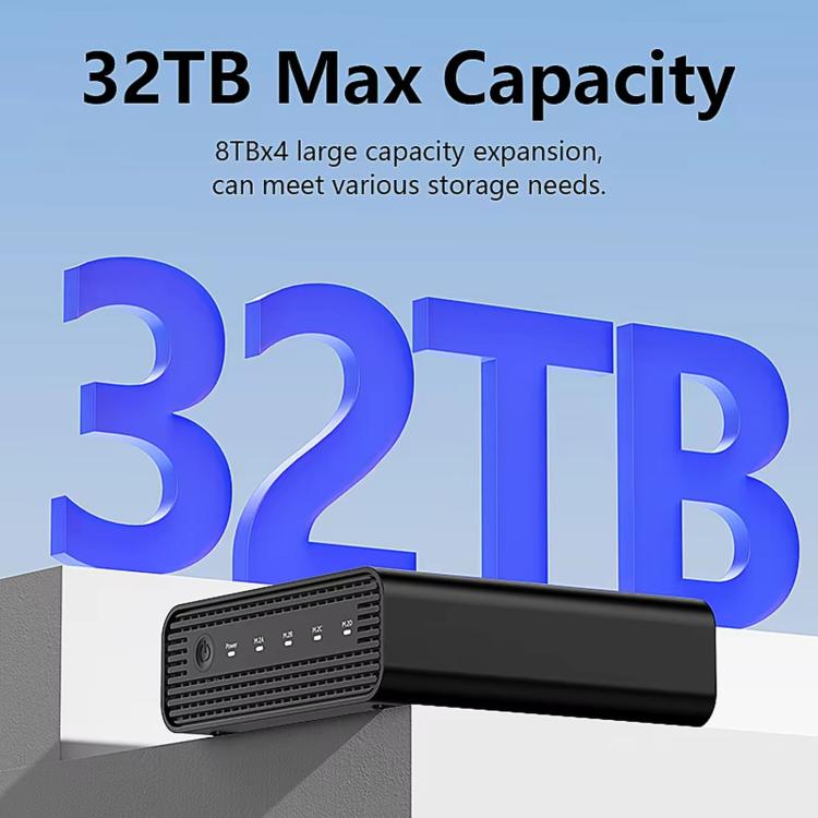 Blueendless USB4 NVMe M.2 SSD Enclosure, 40Gbps 4-Bay External Solid State Drive Case, Support Soft RAID 0/1/5, 32TB Capacity UK Plug