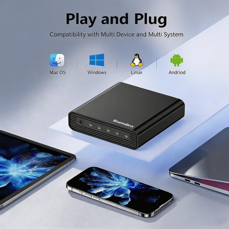 Blueendless USB4 NVMe M.2 SSD Enclosure, 40Gbps 4-Bay External Solid State Drive Case, Support Soft RAID 0/1/5, 32TB Capacity EU Plug