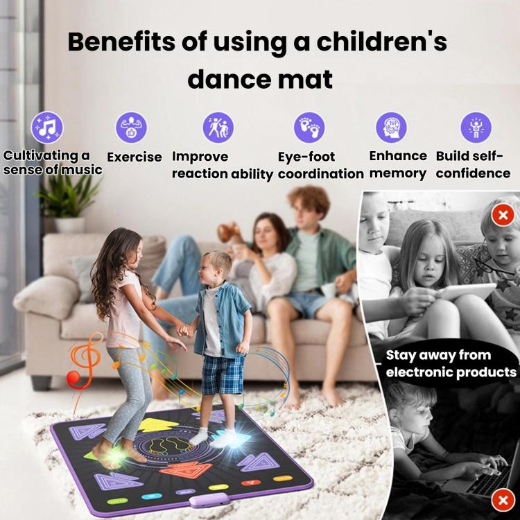 Home Sports Kids Light-Up Dance Mat, Wireless Musical Fitness Dance Machine - Black