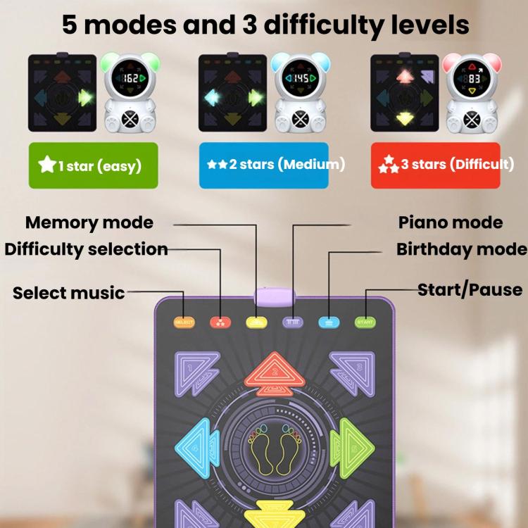Home Sports Kids Light-Up Dance Mat, Wireless Musical Fitness Dance Machine - Black