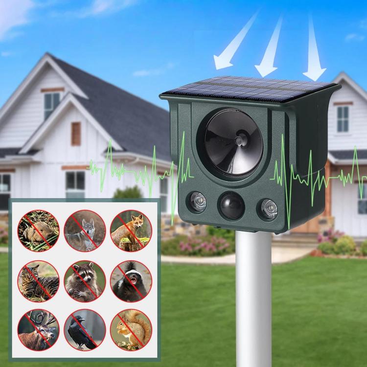 Infrared Sensor LED Strobe Ultrasonic Solar-Powered Animal Repellent - SJZ058